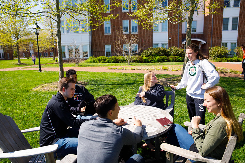 Students gathered around campfire