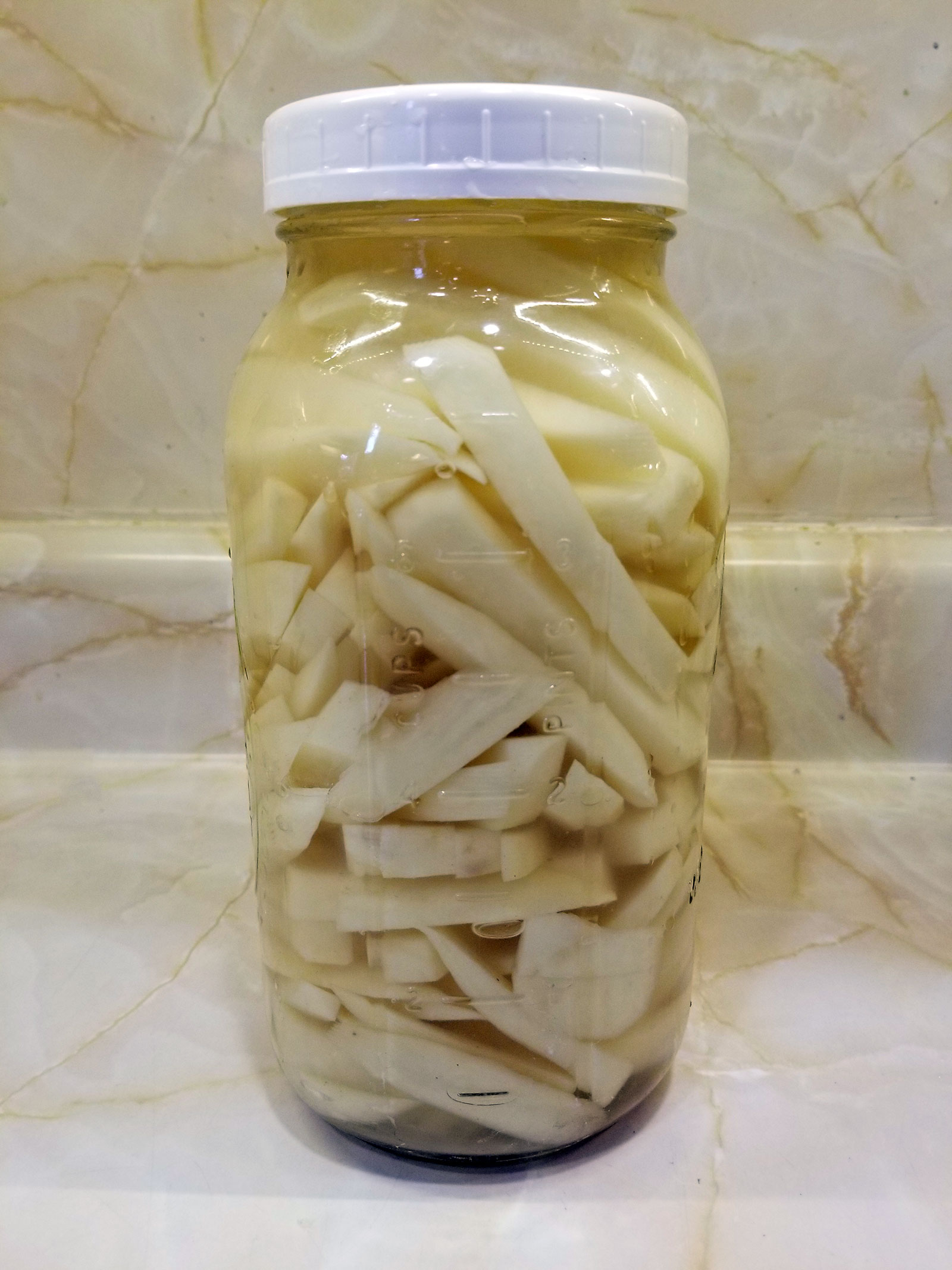 Ferment potatoes in a large vessel for two days before cooking. 