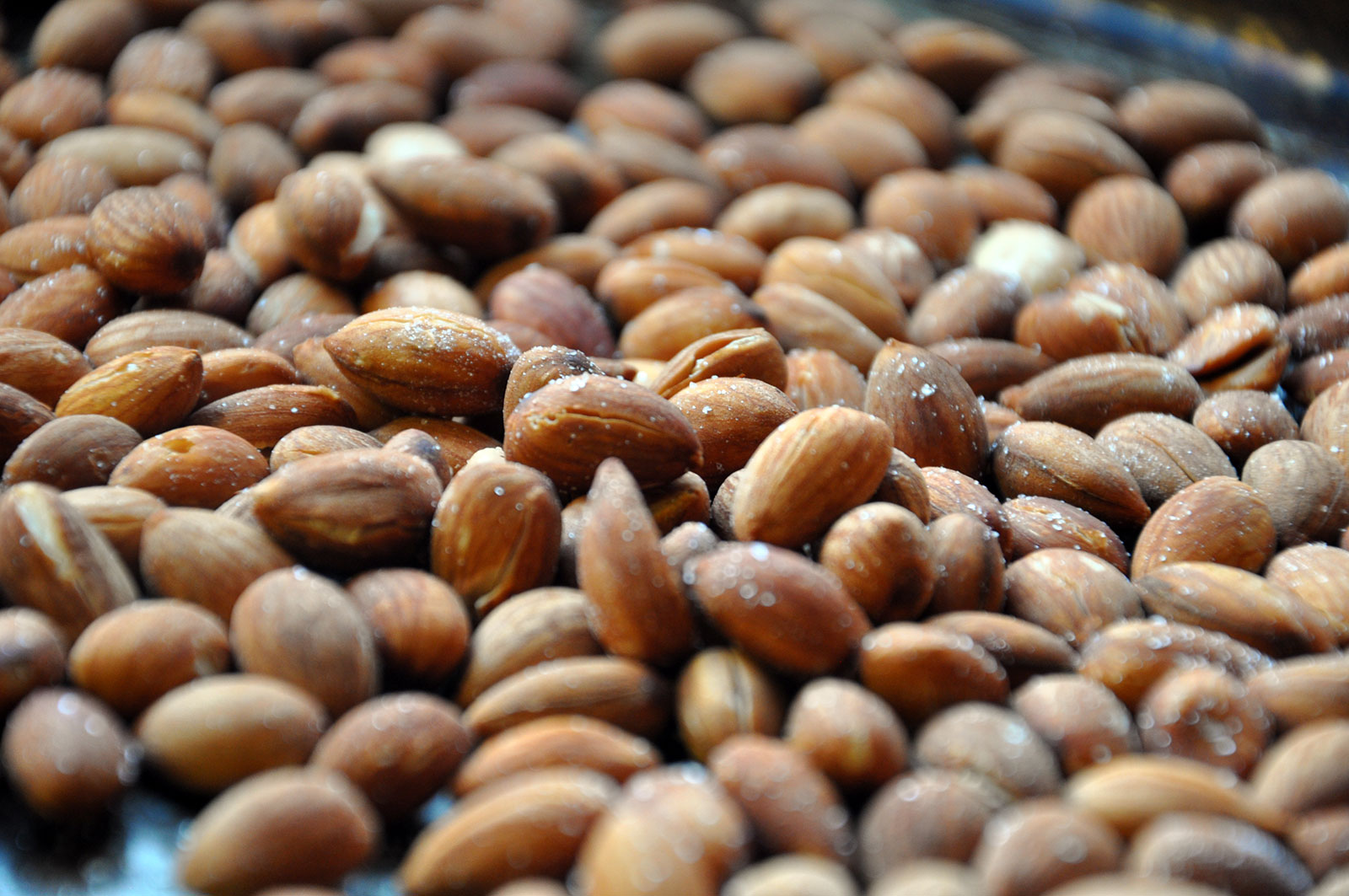 Lightly oiled, salted, and baked almonds.