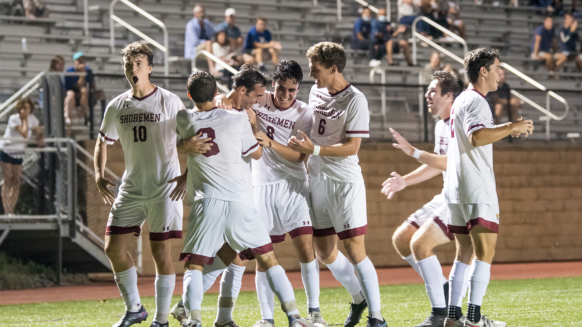 Washington College Men's Soccer team celebrating victory